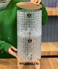 کلمن شیشه ای 2 طبقه حصیری با پایه چوبی 9765