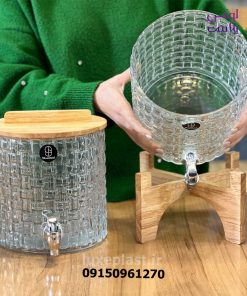 کلمن شیشه ای 2 طبقه حصیری با پایه چوبی 9765