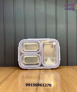 ظرف غذا داخل استیل ۳ خانه چاپستیکدار وارداتی