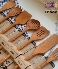 ست 7 عددی کفگیر ملاقه چوبی لیمون کد 2339