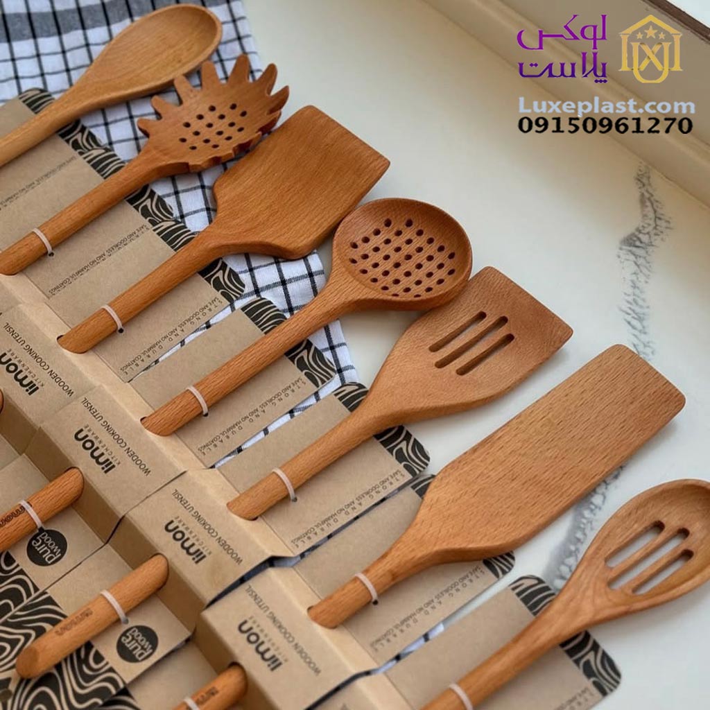ست 7 عددی کفگیر ملاقه چوبی لیمون کد 2339
