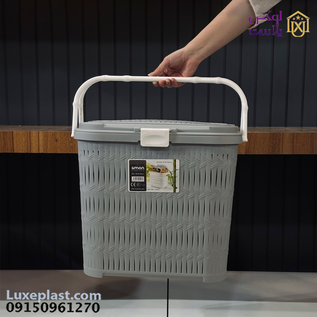 سبد پیک نیک درب دار بلند طرح بامبو لیمون 1548