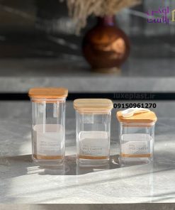 جا ادویه 4گوش سارینا درب چوبی در 3 سایز