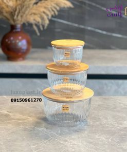 ست کاسه گرد شیاردار درب چوبی لیمون 2212 - تصویر 3