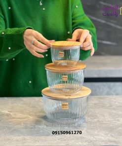 ست کاسه گرد شیاردار درب چوبی لیمون 2212 - تصویر 5