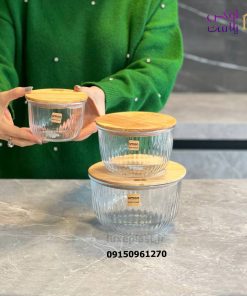 ست کاسه گرد شیاردار درب چوبی لیمون 2212