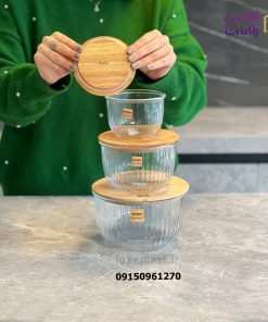 ست کاسه گرد شیاردار درب چوبی لیمون 2212 - تصویر 4