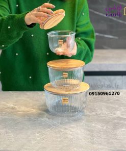 ست کاسه گرد شیاردار درب چوبی لیمون 2212