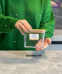 Alternative view of ظرف شیشه ای مستطیلی 920 میلی لیتر درب چوبی کد 2188