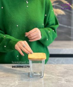 ظرف شیشه ای مستطیلی 920 میلی لیتر درب چوبی کد 2188 - تصویر 5