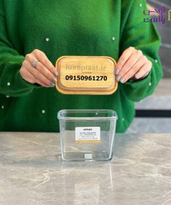 ظرف شیشه ای مستطیلی 920 میلی لیتر درب چوبی کد 2188 - تصویر 4