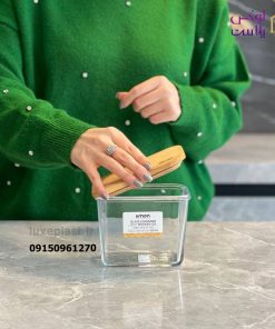 ظرف شیشه ای مستطیلی 920 میلی لیتر درب چوبی کد 2188 - تصویر 6
