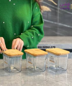 پاسماوری شیشه ای مستطیلی درب چوبی 3 عددی