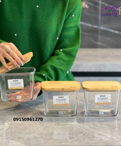پاسماوری شیشه ای مستطیلی درب چوبی 3 عددی 2188 - تصویر 4