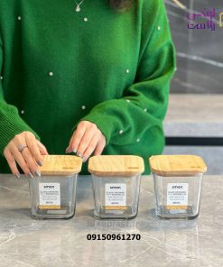 پاسماوری شیشه ای مربع درب چوبی 3 عددی کد 2189 - تصویر 5