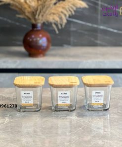 پاسماوری شیشه ای مربع درب چوبی 3 عددی کد 2189 - تصویر 3