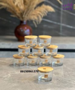 ظرف شیشه گرد 190 میلی درب چوبی کد 2210