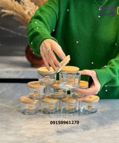 ظرف شیشه گرد 190 میلی درب چوبی تک لیمون کد 2193 - تصویر 4