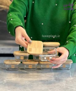 ظرف شیشه مستطیل 180 میلی لیتر درب چوبی کد 2187 - تصویر 6