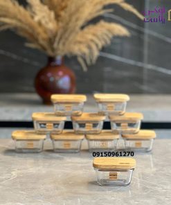 Alternative view of ظرف شیشه مستطیل 180 میلی لیتر درب چوبی کد 2187