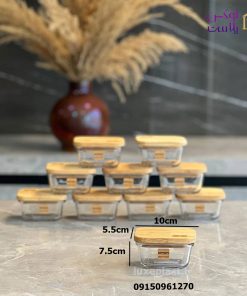 ظرف شیشه مستطیل 180 میلی لیتر درب چوبی کد 2187
