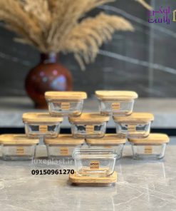 ظرف شیشه مستطیل 180 میلی لیتر درب چوبی کد 2187 - تصویر 4