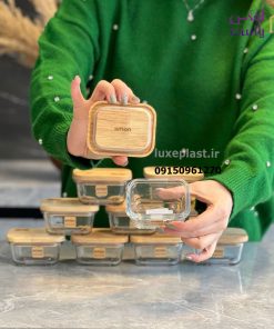 ظرف شیشه مستطیل 180 میلی لیتر درب چوبی کد 2187 - تصویر 5