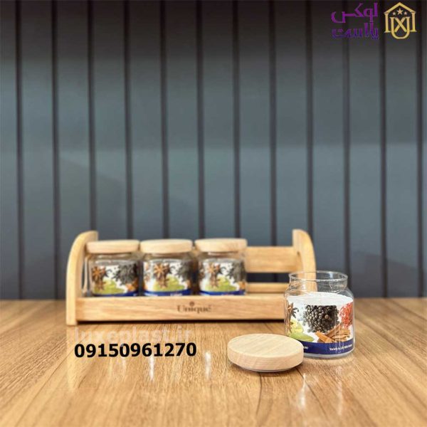 جا ادویه استند چوبی 4 عددی یونیک 6133