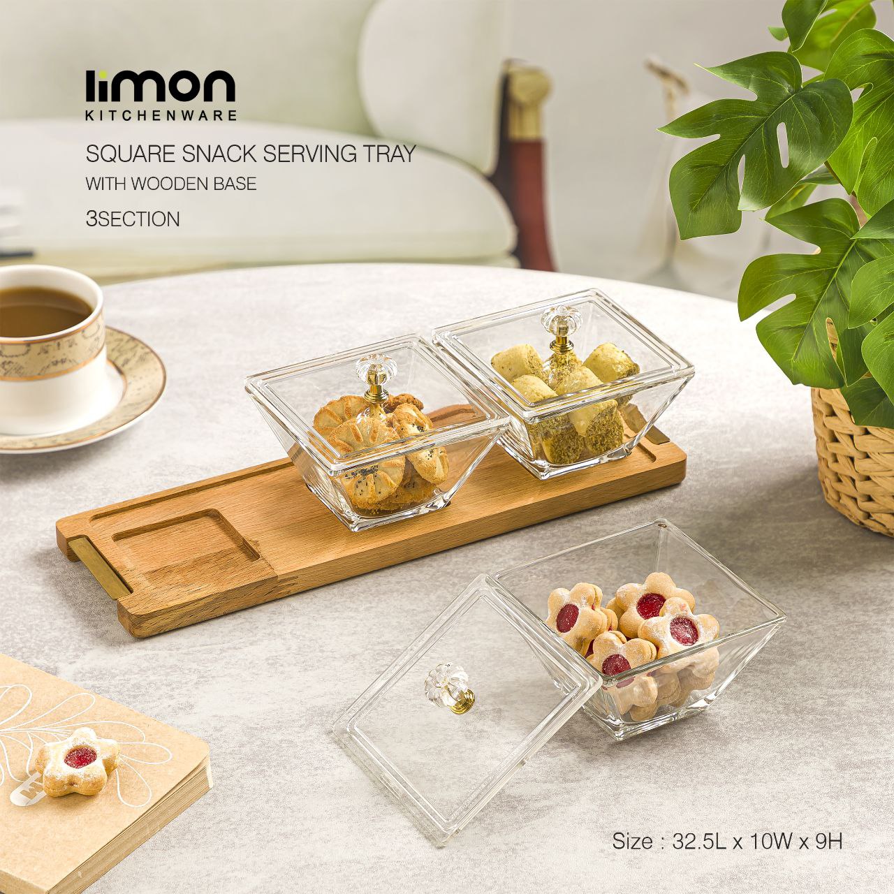 اردوخوری مربع 3 خانه پایه چوبی لیمون کد 2242