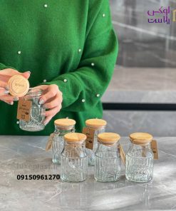 بانکه شیشه ای درب چوبی لیمون