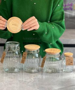 بانکه شیشه ای درب چوبی لیمون