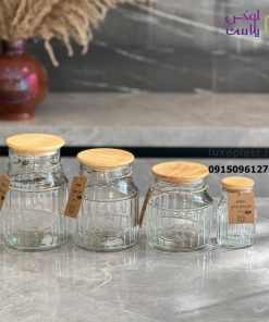 بانکه شیشه ای درب چوبی لیمون