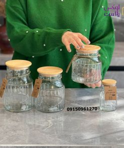 بانکه شیشه ای درب چوبی لیمون در 3 سایز - تصویر 11