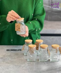 بانکه شیشه ای درب چوبی لیمون