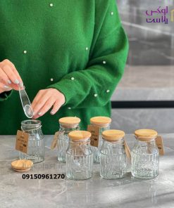 بانکه شیشه ای درب چوبی لیمون
