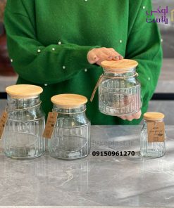 بانکه شیشه ای درب چوبی لیمون