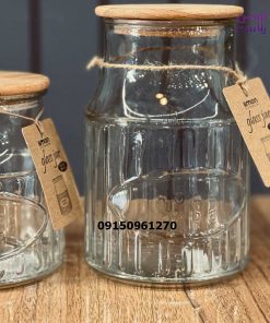 بانکه شیشه ای درب چوبی لیمون