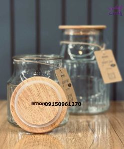بانکه شیشه ای درب چوبی لیمون