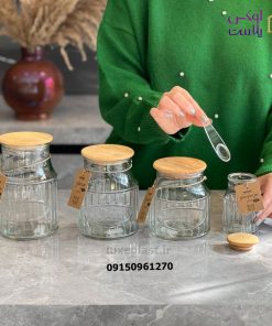 بانکه شیشه ای درب چوبی لیمون