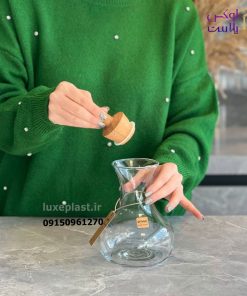 بطری آب شیشه ای درب چوبی لیمون