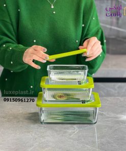 ست ظرف شیشه ای مستطیل شیاردار دربدار لیمون 2100 - تصویر 2