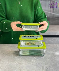 ست ظرف شیشه ای مستطیل شیاردار دربدار لیمون