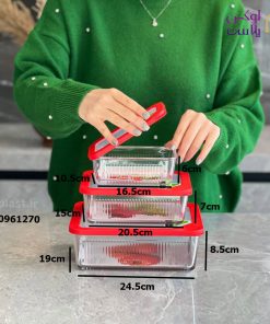 ست ظرف شیشه ای مستطیل شیاردار دربدار لیمون 2100 - تصویر 3
