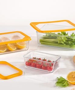 ست ظرف شیشه ای مستطیل شیاردار دربدار لیمون