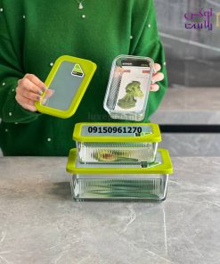 ست ظرف شیشه ای مستطیل شیاردار دربدار لیمون 2100 - تصویر 8