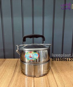 ظرف غذا دو طبقه استیل گرد مدل دسته دار کد 8352