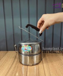 ظرف غذا دو طبقه استیل گرد مدل دسته دار کد 8352 - تصویر 5