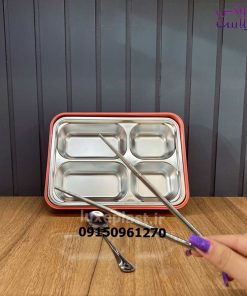 لانچ باکس استیل 4 خانه چاپستیک دار - تصویر 7