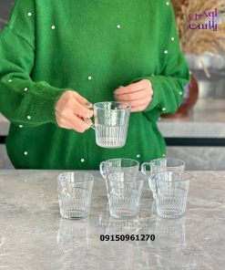 لیوان شیشه ای 6 عددی دسته دار شیاردار لیمون (2281)