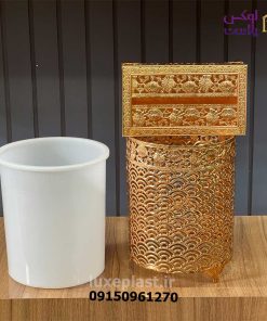 ست سطل و دستمال فلزی طلایی طرحدار 3281